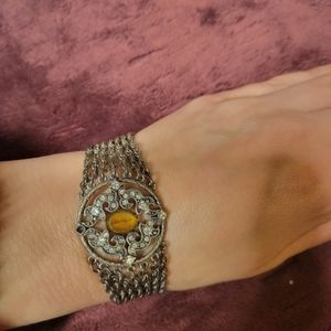 Vintage Cubic Zirconia & Faux Yellow Diamond Dark Silver Color Antique Bracelet